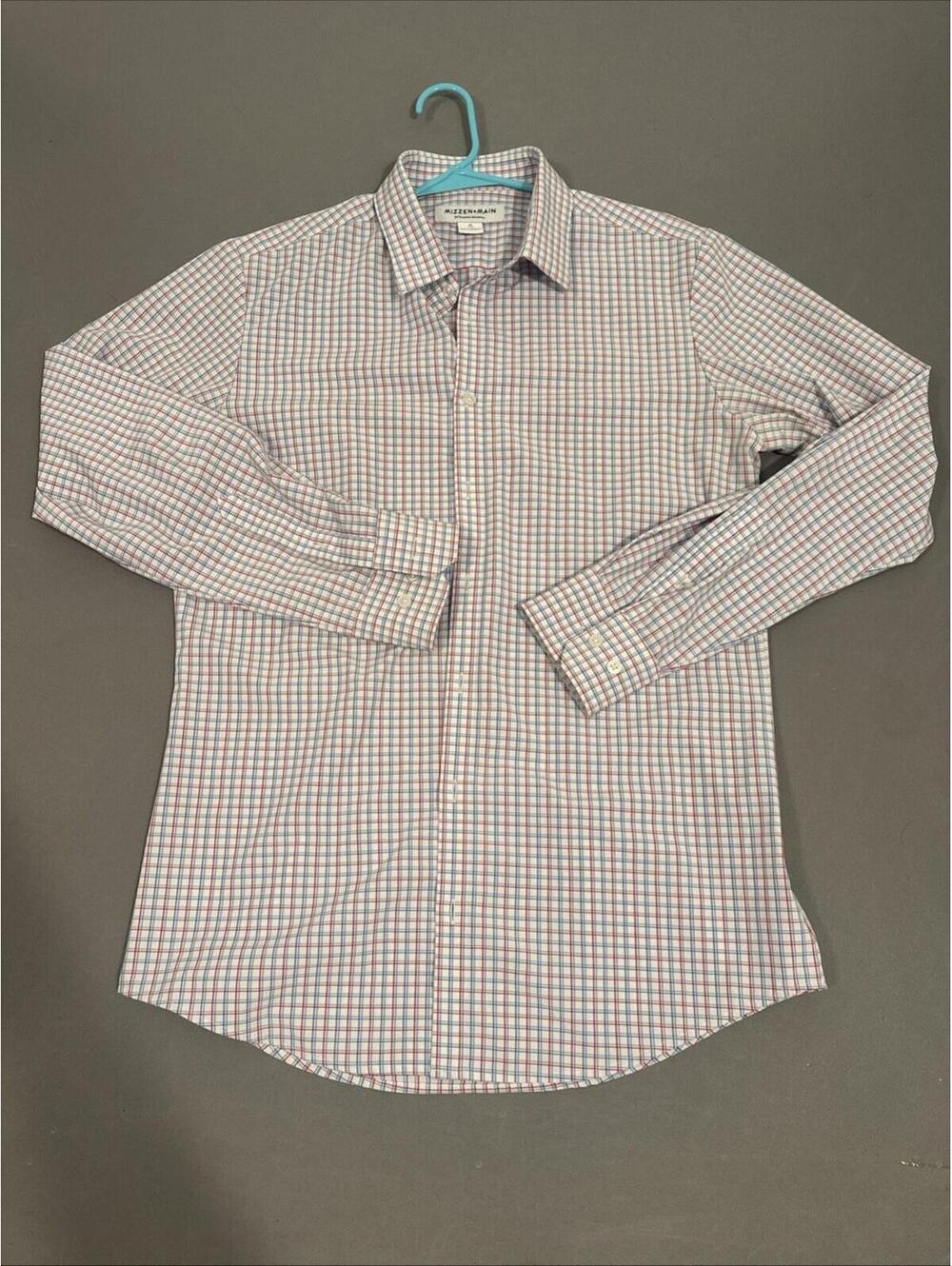Mizzen + Main Shirt Men M Trim Fit Blue Geometric No Iron Performance Menswear